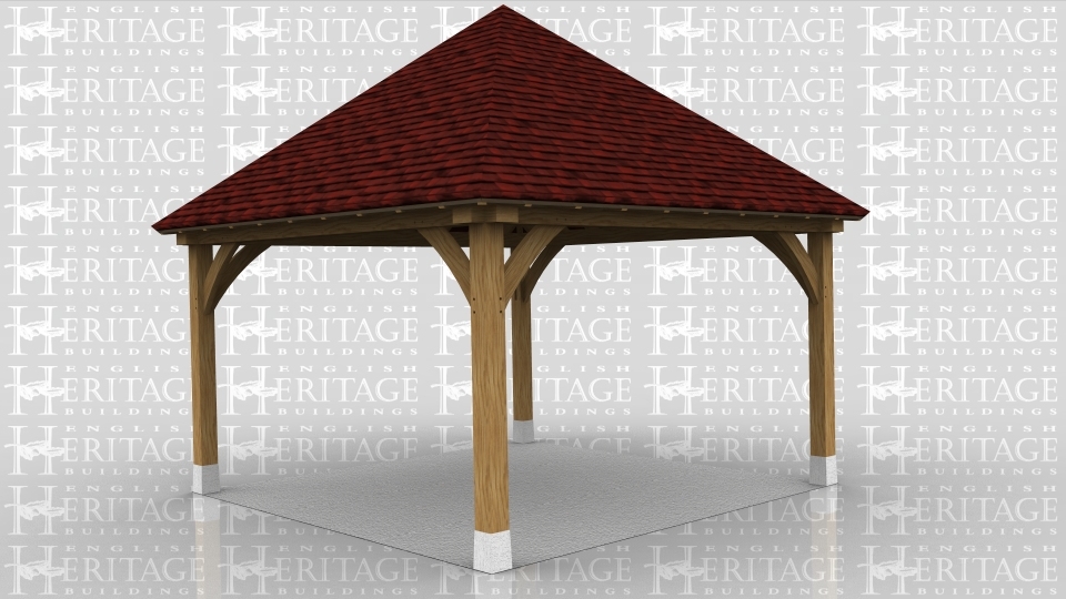 This oak framed gazebo has open sides all the way around.