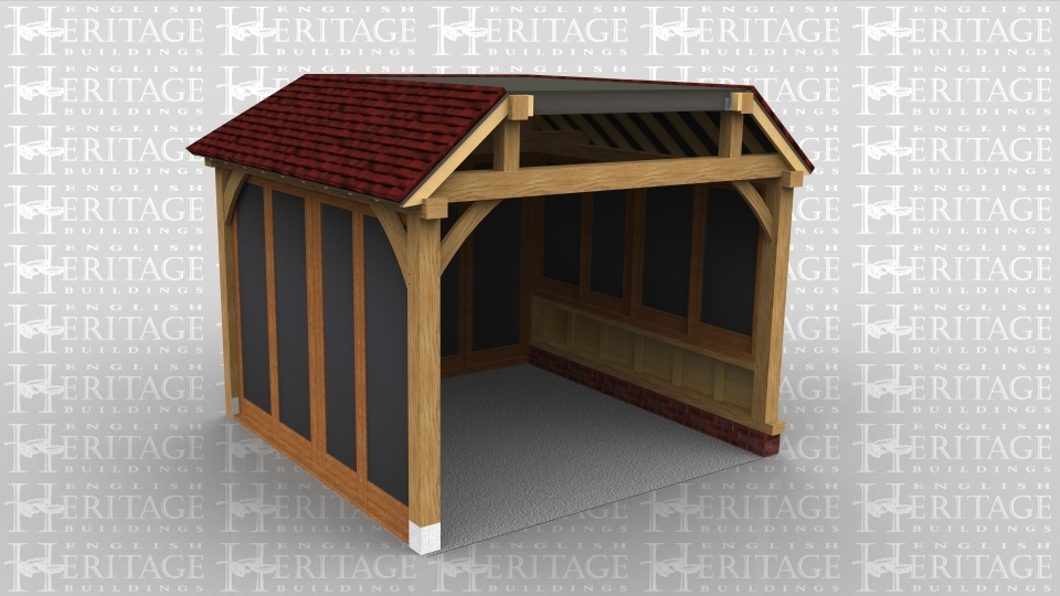 This oak framed home extension is designed to be attached to an existing building by the rear wall. The front and right hand sides have full length garden room windows the entire span of the bays and the left hand has four windows. It also has a flat roof area to ensure that views from existing upper floor windows are not blocked.