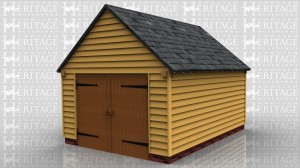 This oak framed garage is formed of two bays, enclosed to the front and accessed by a set of garage doors to the left and right side of the building.