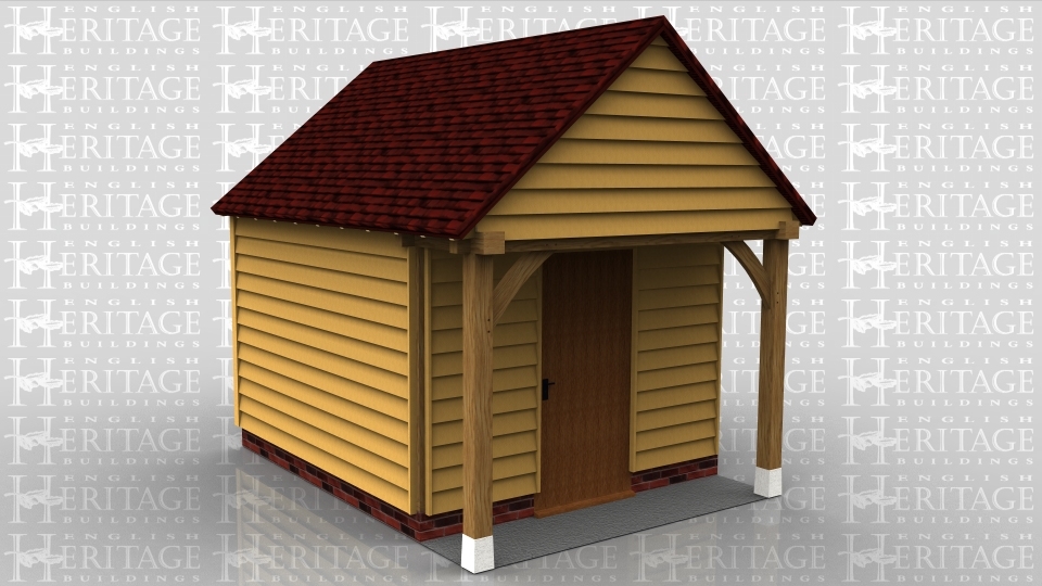 This oak framed store is formed of one main bay, with a smaller bay to the left with no walls to the left, front and rear, to form a small porch. There is a single door to the left wall of the main bay.