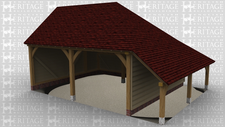 A simple oak framed garage with two bays.
