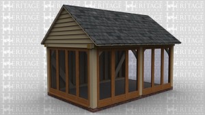 An oak framed extention with two sides with full height glazing.