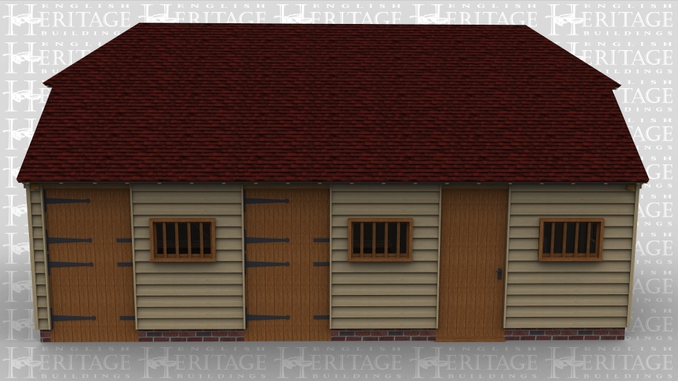 A three bay oak framed stable, with two stable doors and one personel door.