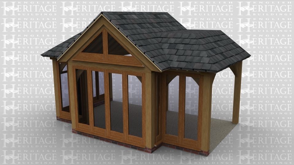 An oak framed extention with two sides connecting to the existing building and the other sides having full height glazing to allow maximum sunlight.
