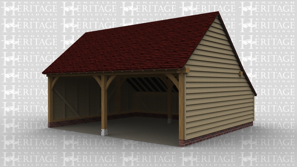 A 2 bay oak frame garage with an enclosed aisle at the rear.