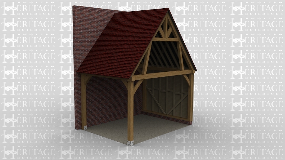 A single bay car port added to the side of an existing building, the rear wall is closed by boarding and there is also a feature truss to add character to the building.