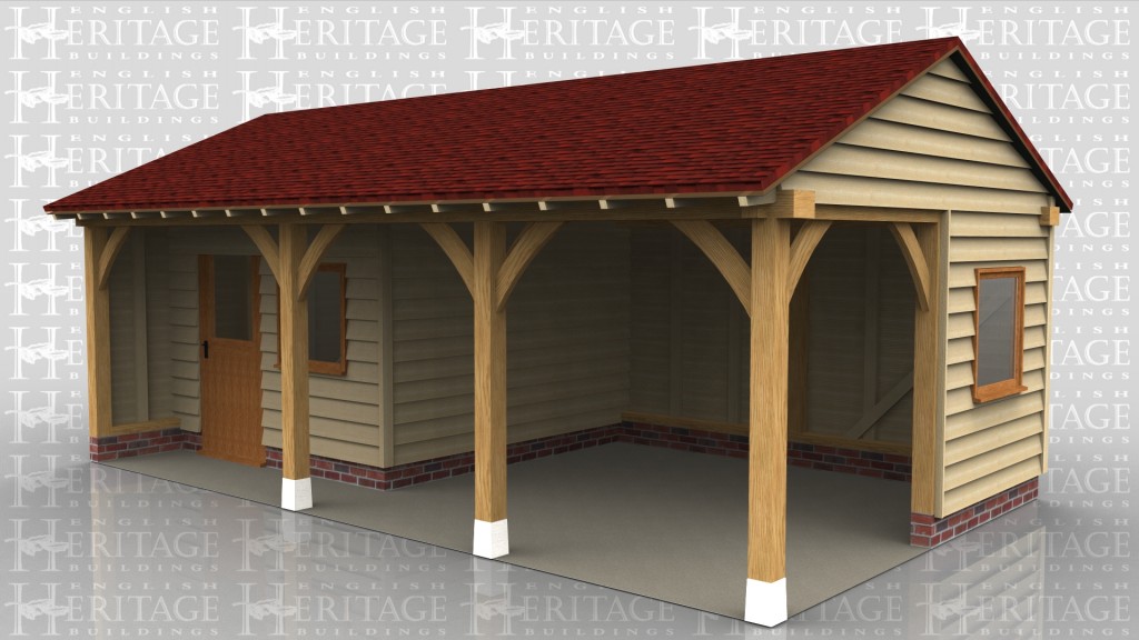 A 3 bay outdoor leisure building incorporating an open area with balustrade, suitable for hot tub or outdoor sheltered entertaining and an enclosed room for changing or storing.