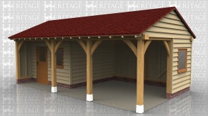 A 3 bay outdoor leisure building incorporating an open area with balustrade, suitable for hot tub or outdoor sheltered entertaining and an enclosed room for changing or storing.