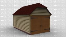 A single oak framed garage with one set of garage doors in the front of the building and a single door to the rear