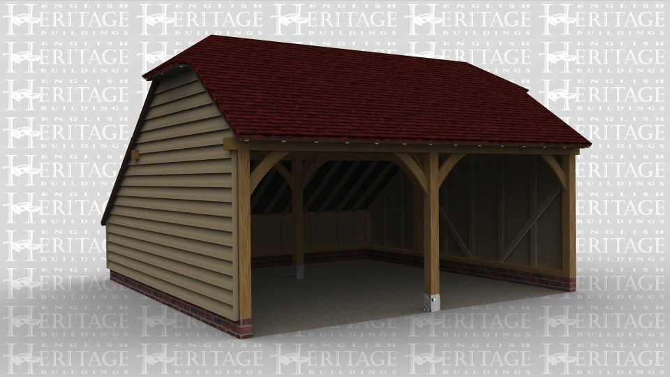 A 2 bay oak framed garage open at the front.