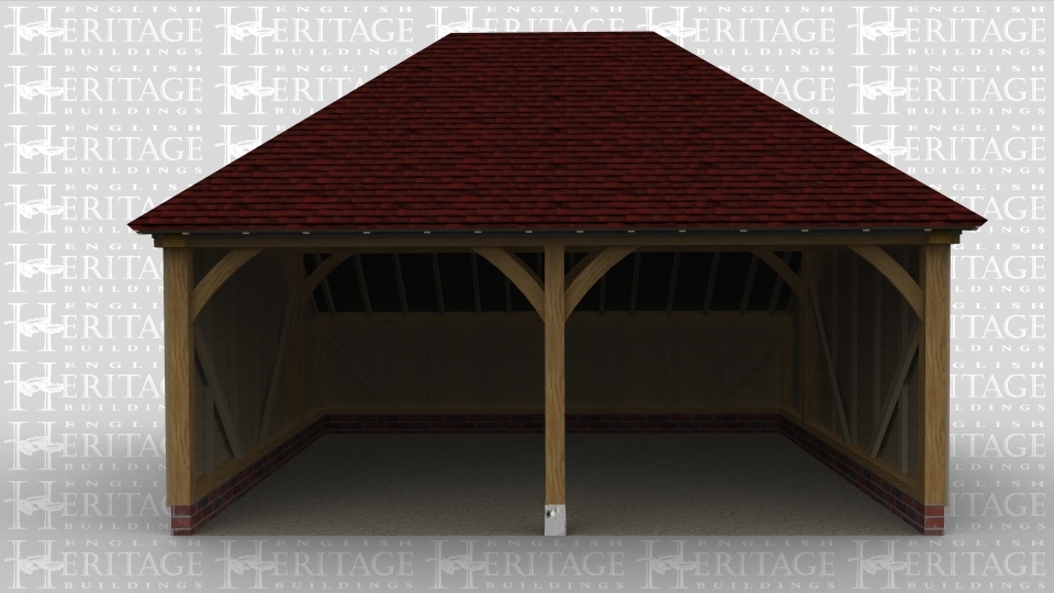 A 2 bay oak framed garage which is open at the front.