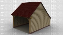 A single bay oak framed garage open at the front with an internal aisle at the rear.
