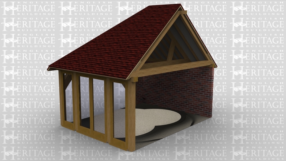 A single bay home extension with full height glazing along the front of the building to allow plenty of natural light into the building while the right side is left completely open to allow it to attatch to an existing building while the  rear wall is a solid brick wall and the left wall is partially open.