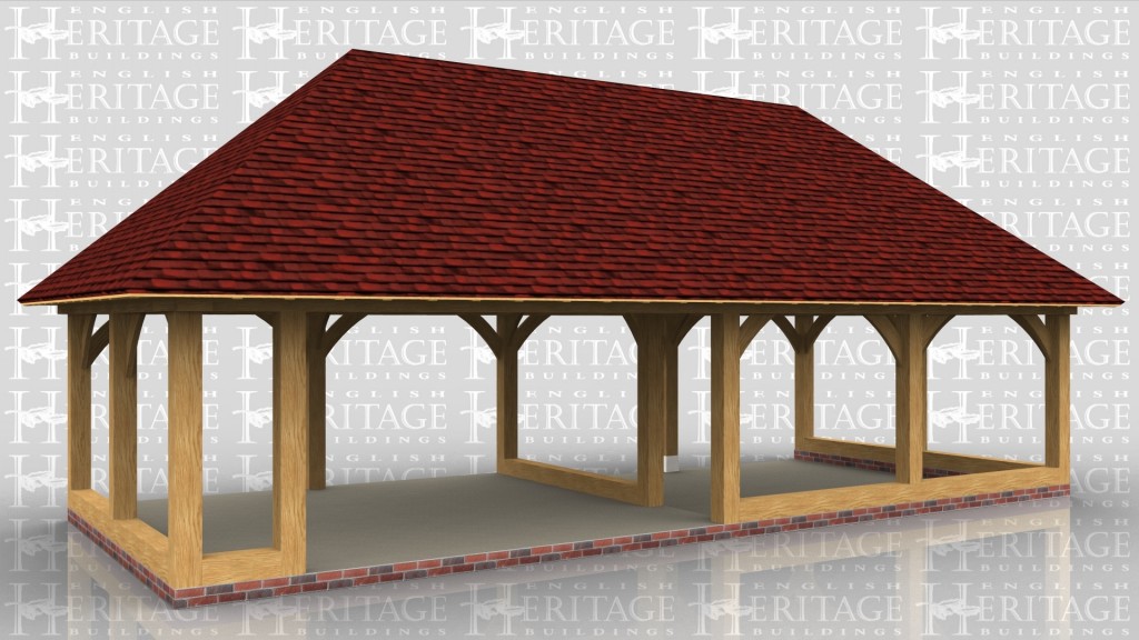 A 4 bay oak framed building open on all sides with a full hip roof either end.