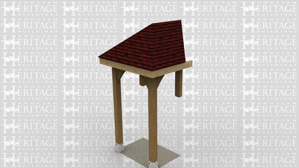 A single bay porch with a full hip roof on the left while the right allows it to be connected to an existing buiding.