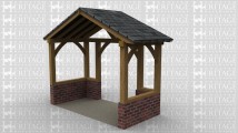 A single bay oak framed building open at the rear to allow it to attach to an existing building and a smaller opening at the front, this building has a slate roof and an 8 course brick plinth.