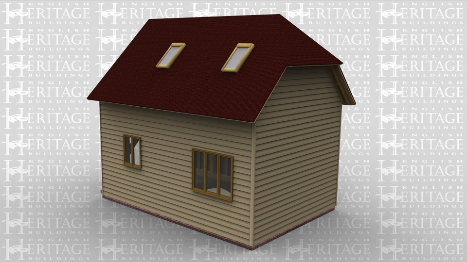 A 3 bay sling brace oak framed home extension with the right wall left open to allow it to attach to an existing building. On the ground floor there is a 2 light and a 3 light window at the front as well as at the back, on the first floor there is a dormer window at the front housing a 2 light window while at the rear there is a rooflight to allow plenty of natural light in.