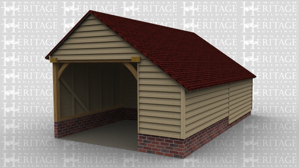 A 2 bay equestrian building with the left hand bay being utilised as a hay store  with a solid single door at the front  and an aisle at the rear while the right hand bay is a shelter area with the main span of the right wall left open.