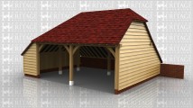 2 bay garage with catslide roofs to 2 sides the rear roof sitting on top of a brick retaining wall.