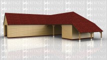 An L-shaped complex with a long single garage with another 2 car spaces and an enclosed bay for a workshop or storeroom