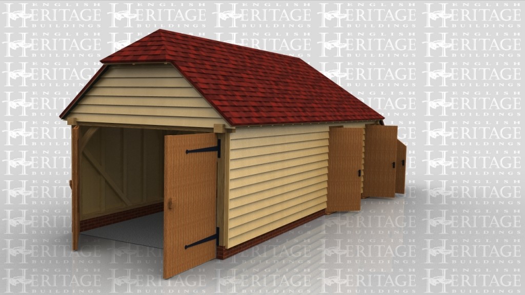 A combination of a single garage, a workshop and a storage area in one long building.