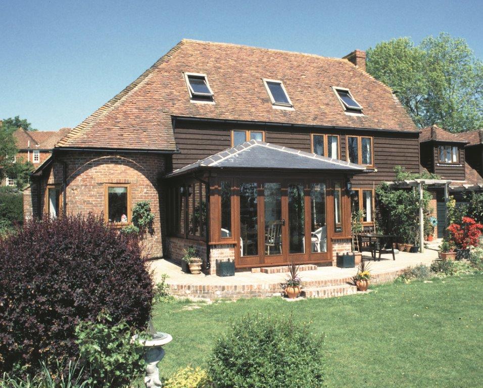 A house with a garden room extension